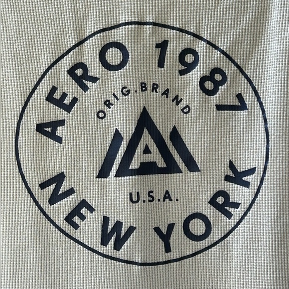 Aeropostale Navy Blue and Beige Waffle Knit Long Sleeve Logo Thermal Top Size XL - Picture 5 of 8